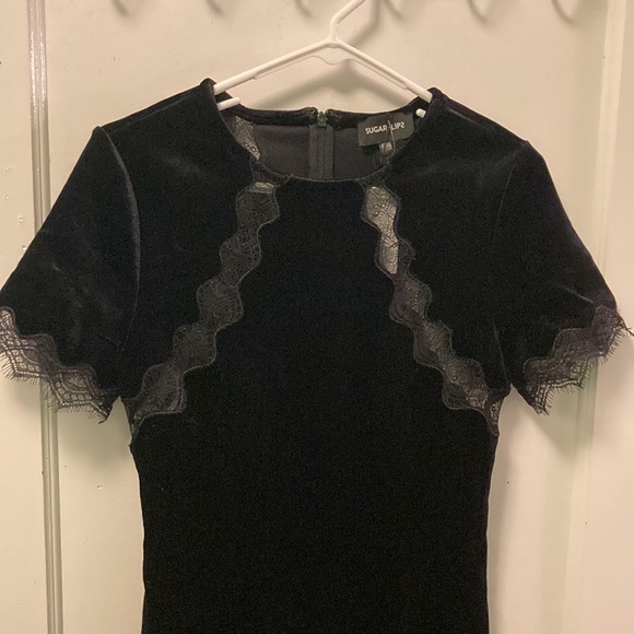 Sugar+L!PS Black Lace Velvet Dress - Picture 2 of 6